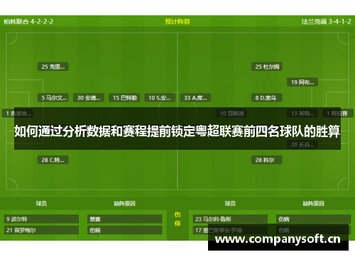 如何通过分析数据和赛程提前锁定粤超联赛前四名球队的胜算